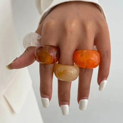 Y2K Korean Resin Acrylic Trendy Round Big Kpop Finger Knuckle Rings