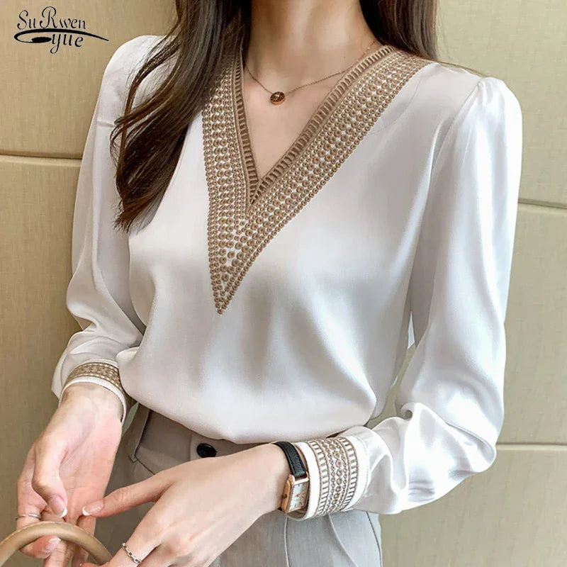 Elegant Chiffon Casual Loose Long Sleeve Blouses