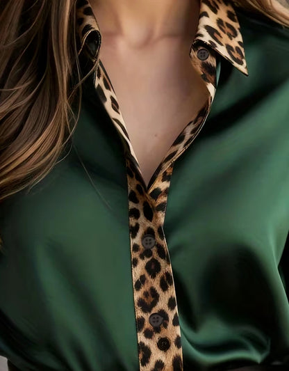 Elegant Long Sleeve Leopard Collar Shirt