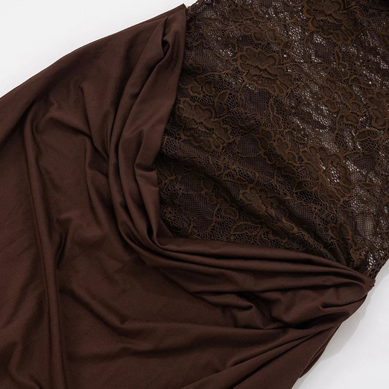 Vestido largo sexy de encaje con un solo hombro