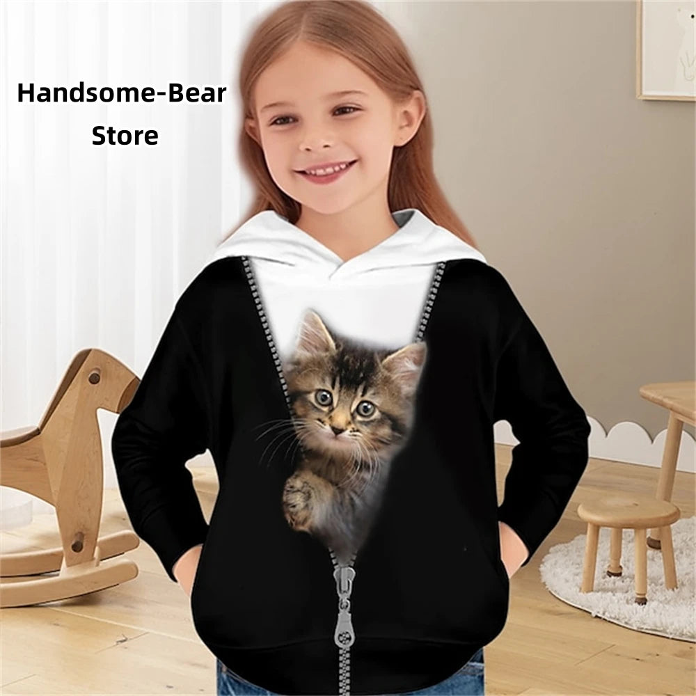 Cat 3D Print Spring Casual Sweatshirts Hoodies