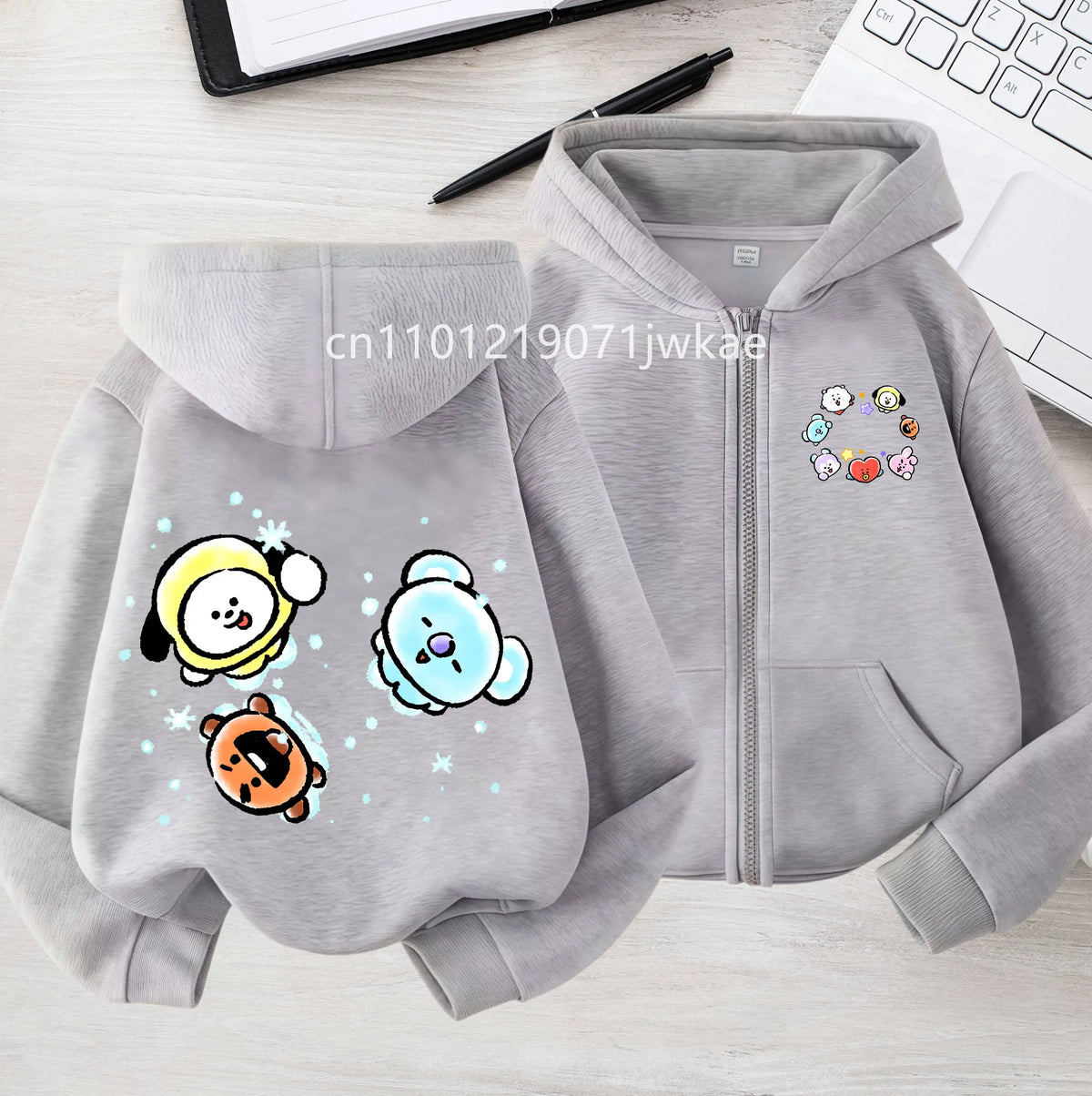 Tee Cute BT21 Mang Inspired Zipper Hoodie 3-12 Year Hoody Coat