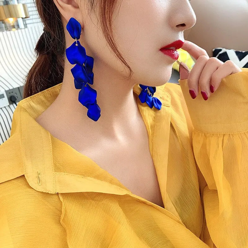 Flower Drop Long Tassel Pendant Earrings