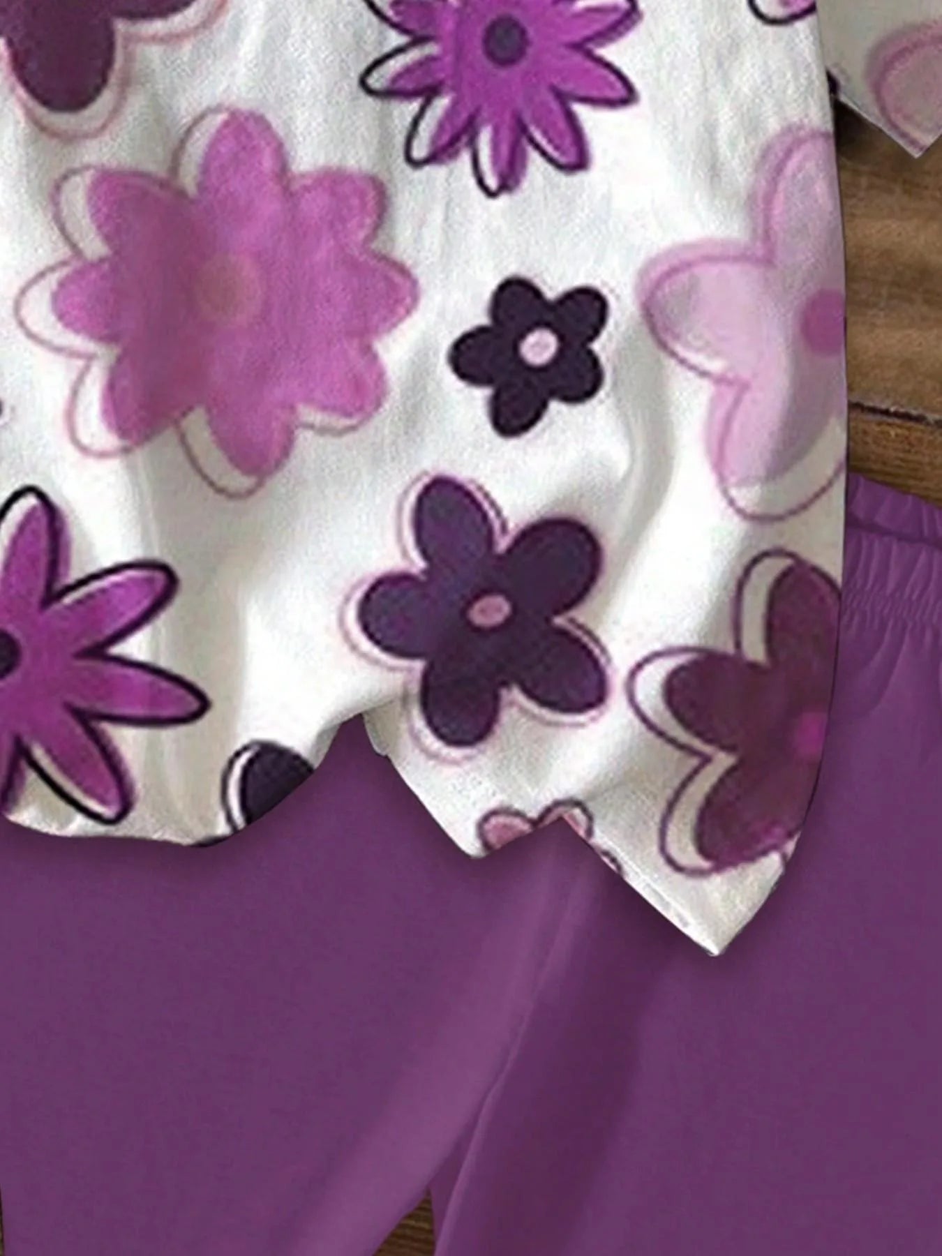 Purple Floral Print Short Sleeve T-shirt  Set
