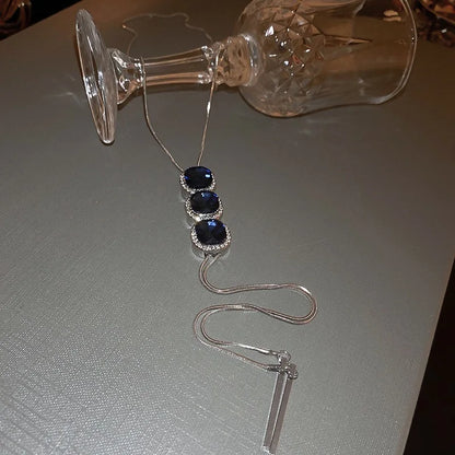 Luxury Jewelry Blue Crystal Tassel Long Necklace