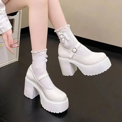 High Heels Mary Janes Leather Chunky Shoes