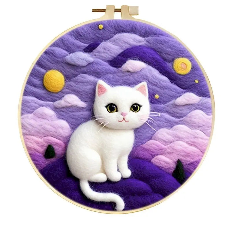 CHENISTORY Diy Poke Wool Felt Animals Cat Wool Needle Felt Set