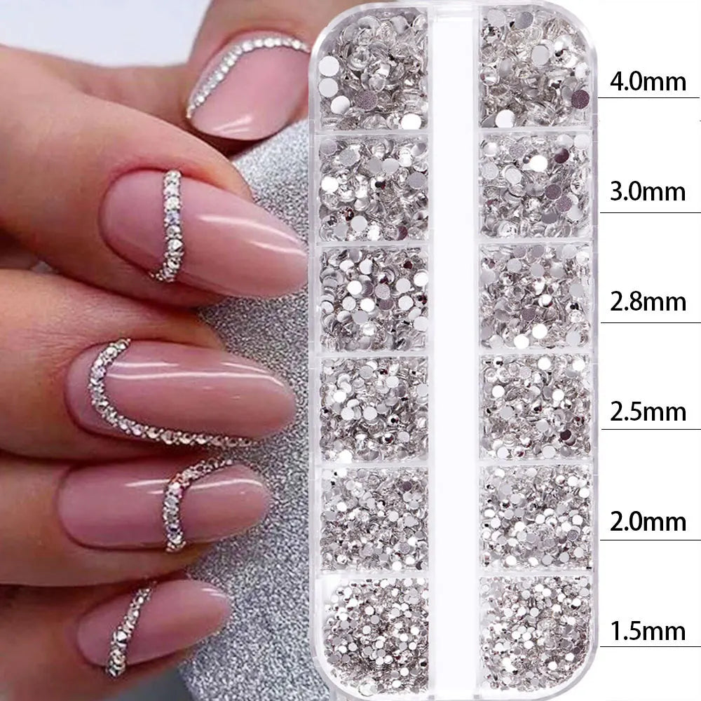 2400pcs+ Shiny Clear Crystal Gems Nail Rhinestones