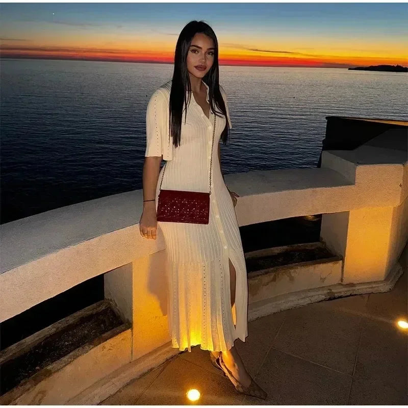 High Waist Short Sleeve Long Dress