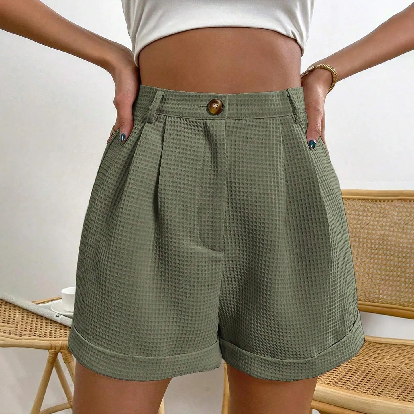 Office Lady Solid Summer Elegant Korean High Waisted Short