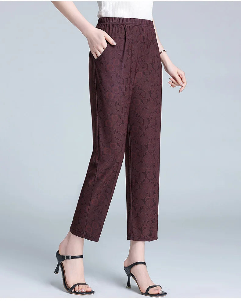 Plus Size Casual Classic Breathable Elastic Waist Flower Print Pants