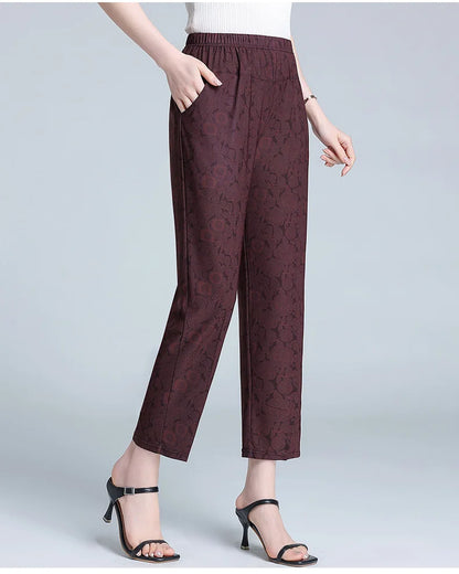 Plus Size Casual Classic Breathable Elastic Waist Flower Print Pants