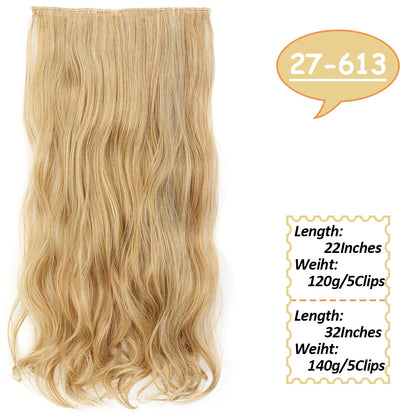 5 Clips Long Wavy Clip In Hair Extensions Synthetic Heat Resistant One Piece False Blonde