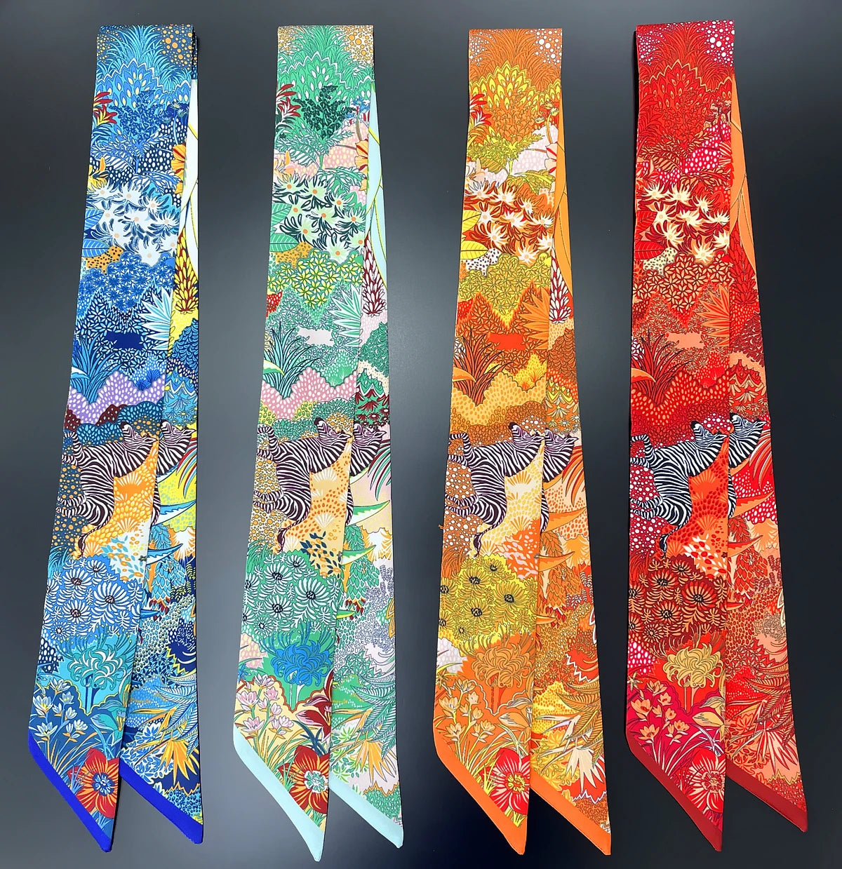 Zebra In Flowers Scarf Luxury Silk Scarf Hair Headband Foulard Skinny Scarves