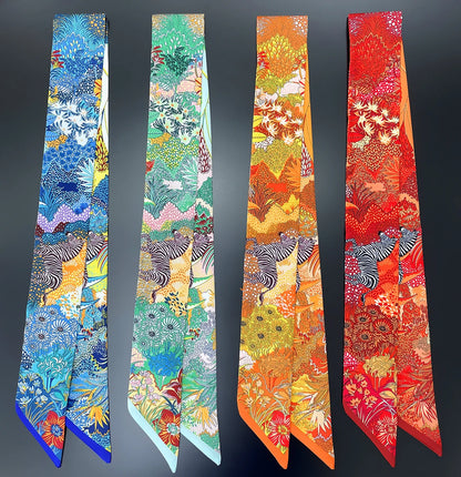 Zebra In Flowers Scarf Luxury Silk Scarf Hair Headband Foulard Skinny Scarves