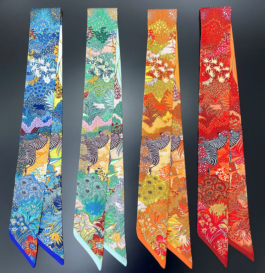 Zebra In Flowers Scarf Luxury Silk Scarf Hair Headband Foulard Skinny Scarves