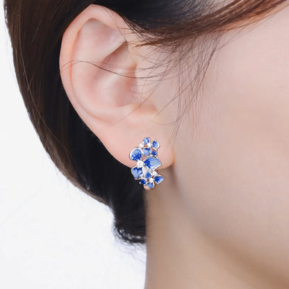 Orstarry Original 925 Sterling Silver Blue Iris Flower Earrings