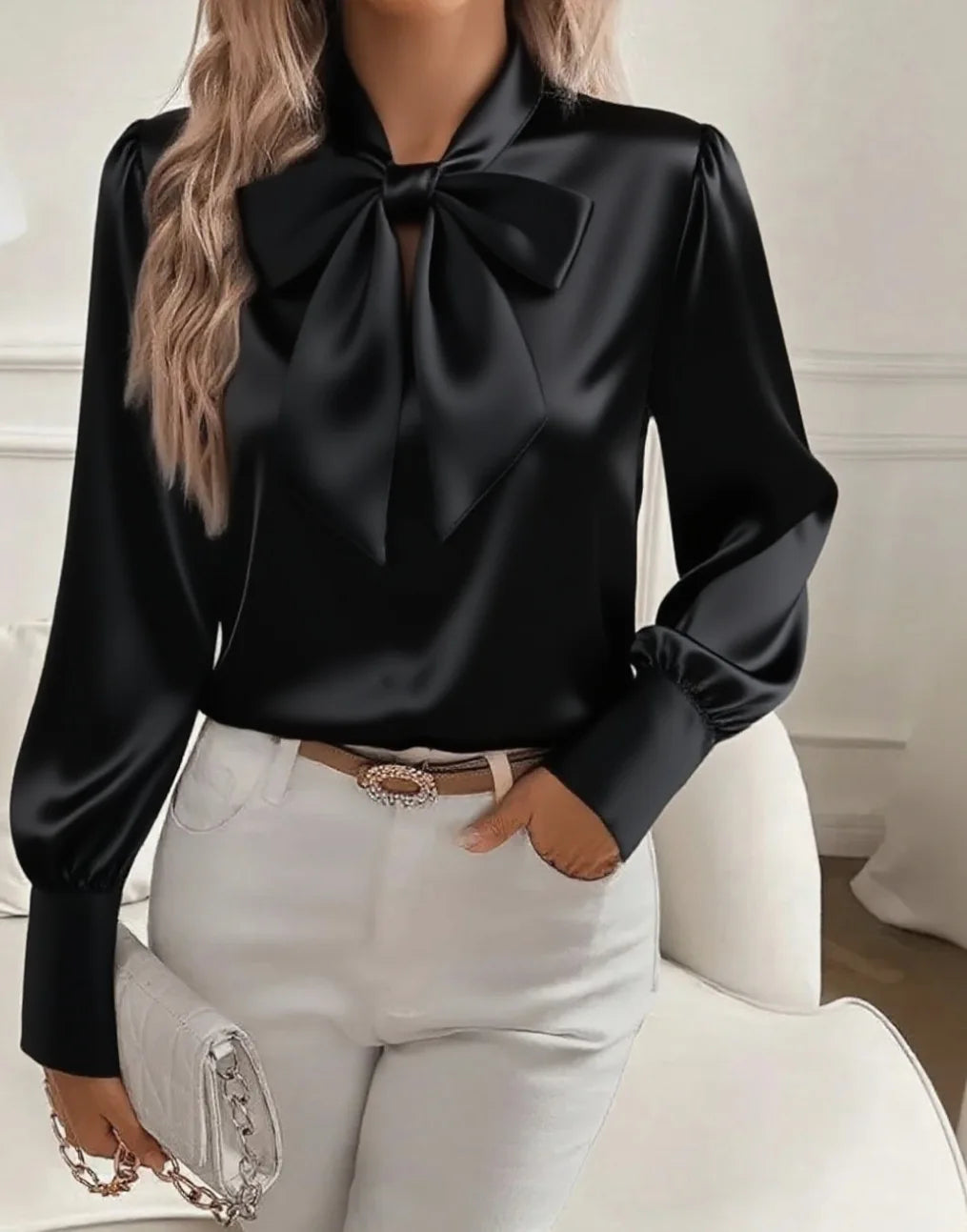 Bow Loose Long Sleeve Blouse