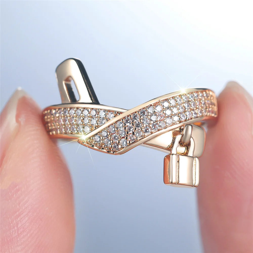 Vintage Gold Luxury White Zircon Stone Promise Love Rings
