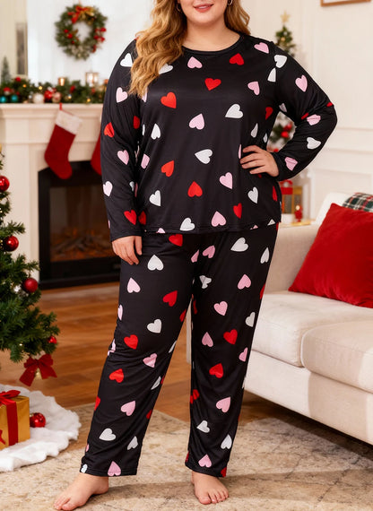 Valentine's Day long-sleeved top with heart print pajamas set