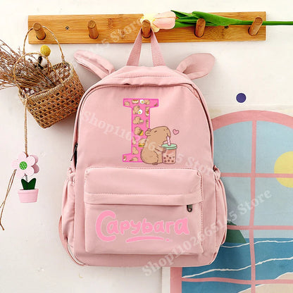 Capybara Cute Backpack Girls Capibara Anime Letter A-Z Schoolbag