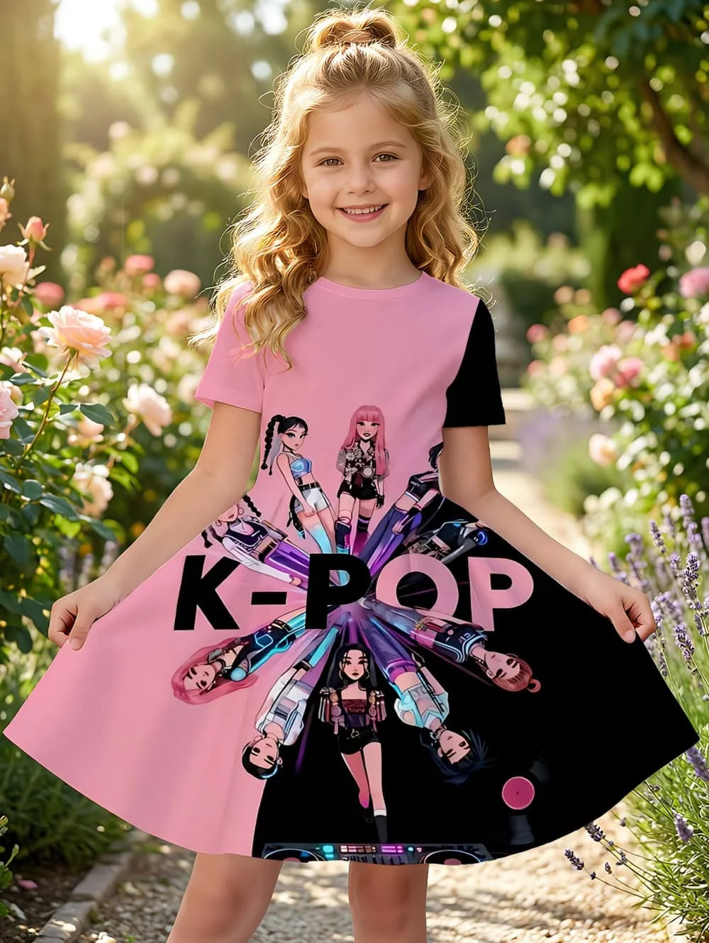 Kpop Cartoon Graphic Short Sleeve Dress