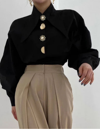 Long Sleeve Shirt Pointed Collar Blouse Office Shirts