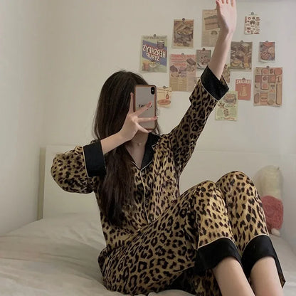 Leopard Long-Sleeved Sleepwear Pyjamas Set