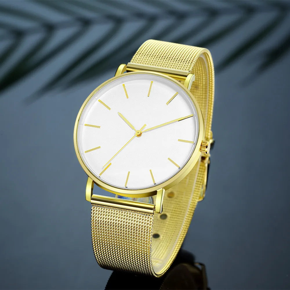 Luxury Metal Mesh Quartz Elegant Rose Gold Wristwatch