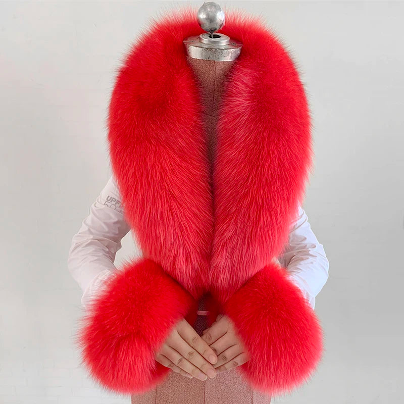 Conjunto de bufanda y puños de piel de zorro natural