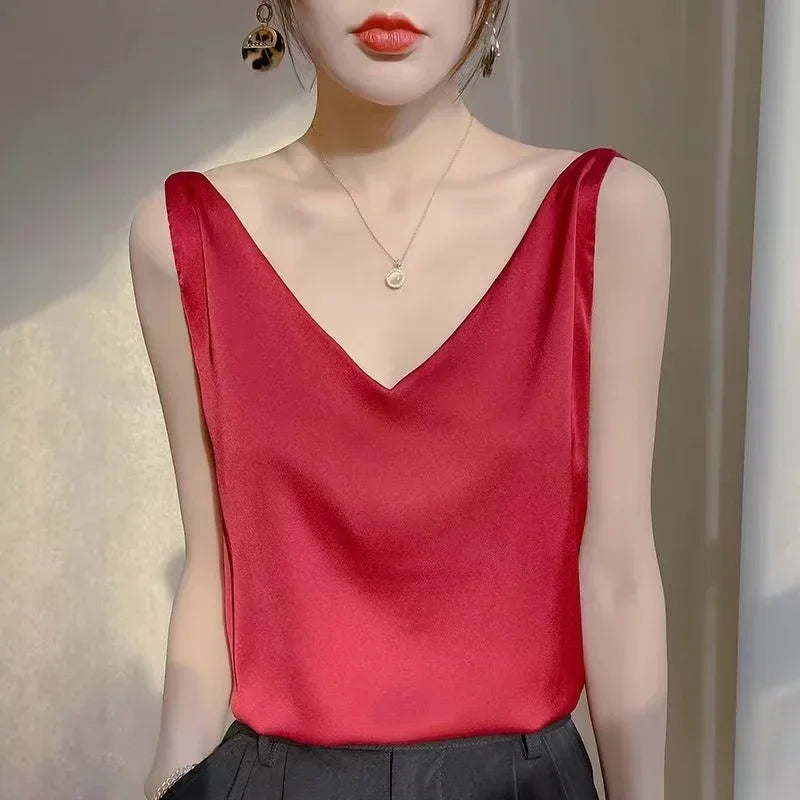 Elegant SILK Satin Sleeveless Blouse