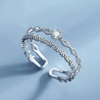 925 Sterling Silver Geometry Crystal Ring