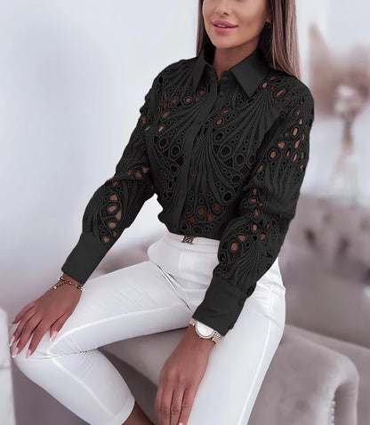 Hollowed Out Long Sleeved Casual Shirt