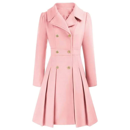 Winter Woolen Trench Coat Skirt Double Breasted Flip Lapel Jacket