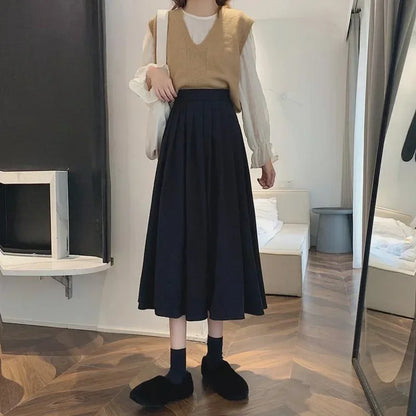 Vintage Pleated High Waist Korean College Long Goth Skirt
