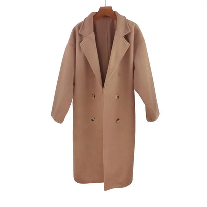 Woolen Versatile Korean Style Medium Length Long Sleeve Elegant Coat