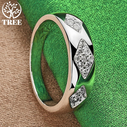 925 Sterling Silver Shiny Rhombus Zircon Ring