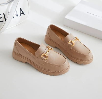 Loafers British Style Retro Small Gold Buckle Shoes