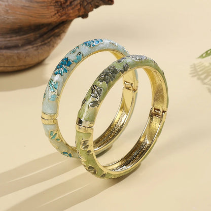 Vintage Enameled Flower Bangles Bracelet