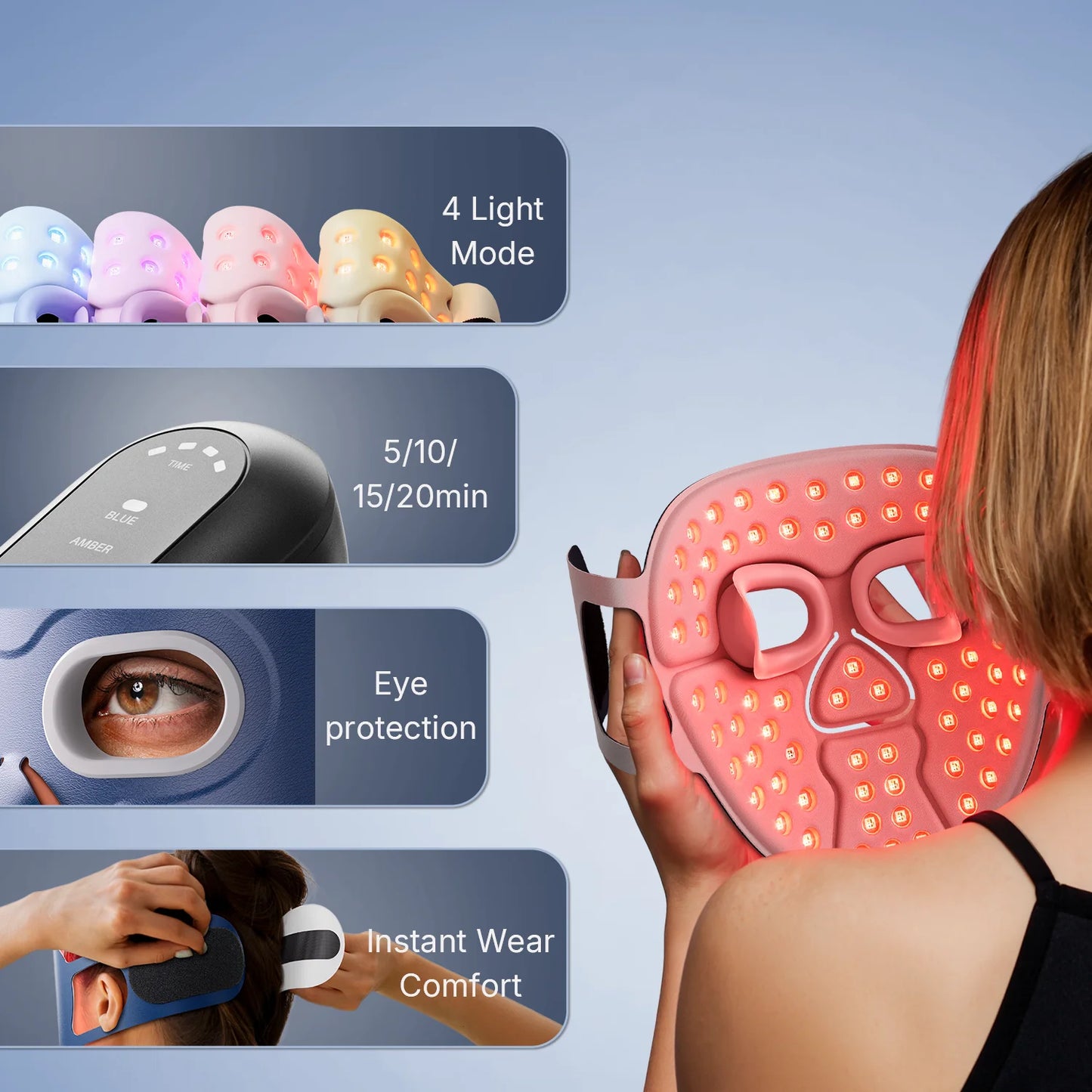 LED Mask Infrared Red Light Wrinkle Reduction Blue Light Acne Treatment Skin Care