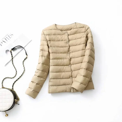 Light Down Duck Down Fall Collarless Light Quilted Puffer Coat