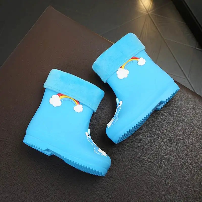 Rain Rubber Rainboot PVC Warm Waterproof Cartoon Unicorn Removable Boots