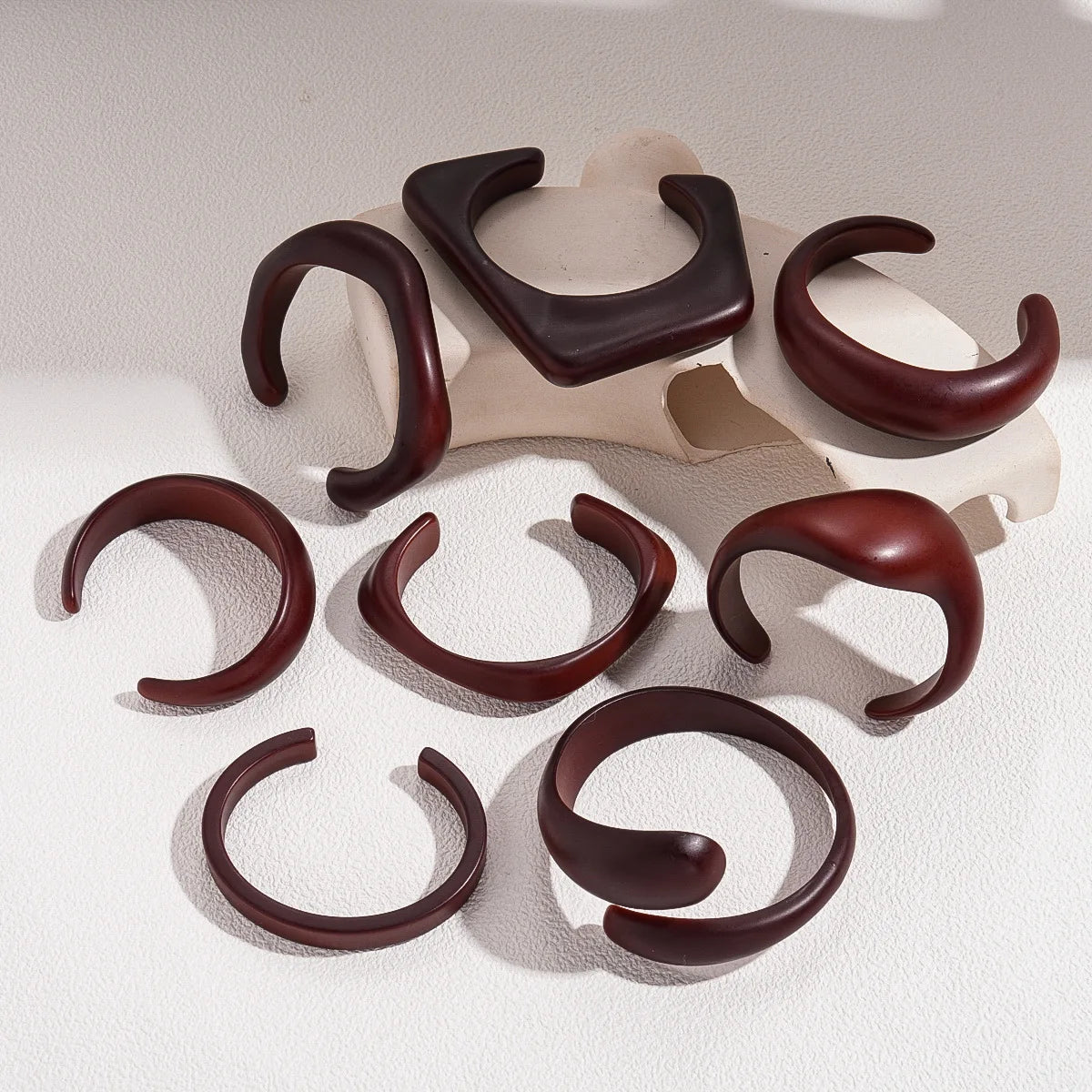Coffee Wood Cuff Smudging Bangles Hip Hop Geometric Brown Acrylic Resin Wide Bracelets