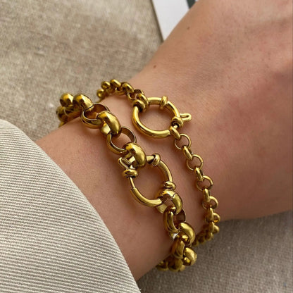 Stainless Steel Thick Simple Chunky Chain Layered Gold Bracelet Set