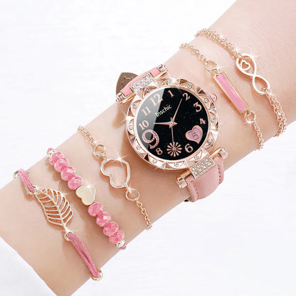 6PCS/Set Heart Dial Watch Set