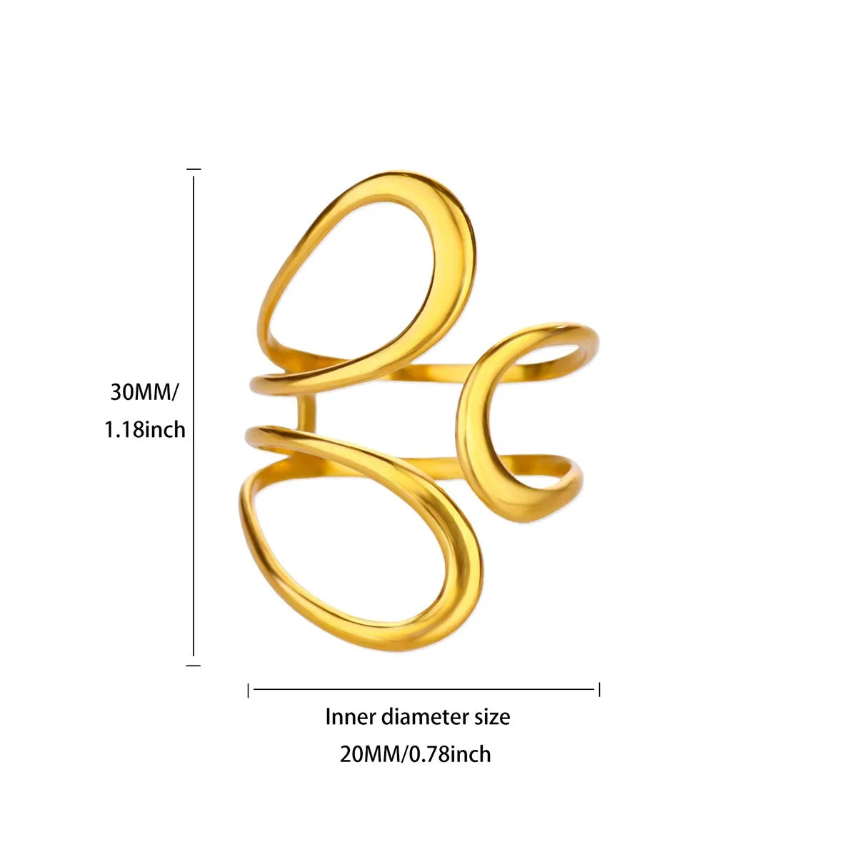 Stainless Steel Irregular Wave Creative Gold Open Punk Rapper Rings
