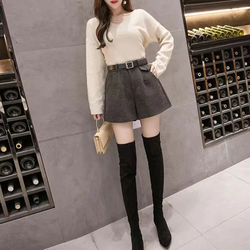 Woolen Loose High-Waisted Thick Boots Pants