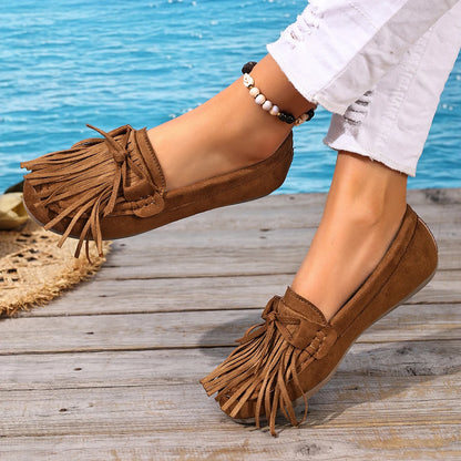 Tassel Loafers Retro Suede Flat Bohemian Style Slip-On Bean Shoes