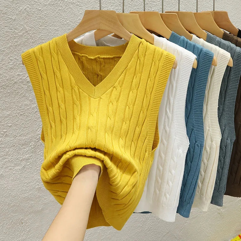 Knitted Sweater Vest Sleeveless V-Neck Knit Sweater