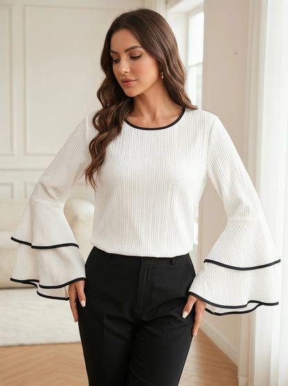 Large Size Casual Crew-neck Flared Long-sleeved T-shirt